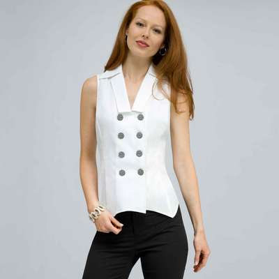 Double Breasted Sleeveless Button Down Blouse.